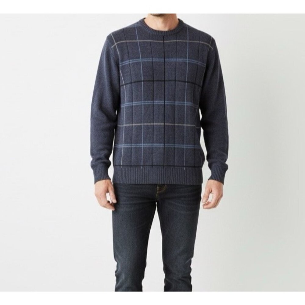 Vintage 90s Oscar De La Renta Plaid Knit Cotton Crew Neck Sweater Sz S Blue READ